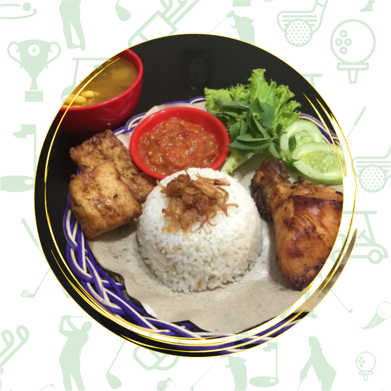 Nasi Ayam Goreng (Tempe + Tahu + Ikan Asin + Sayur Asem + Sambel) - Fun Golf & Cafe, Golf Jababeka, Golf Lippo Cikarang, Belajar Golf, Simulator Golf
